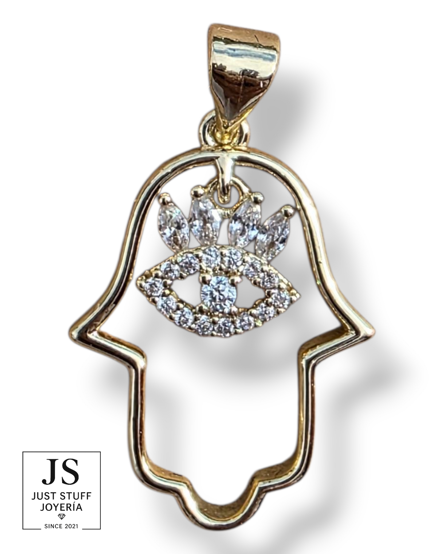 👁️ 2. Dije Mano de Fátima con Ojo Turco – Oro Laminado 14K